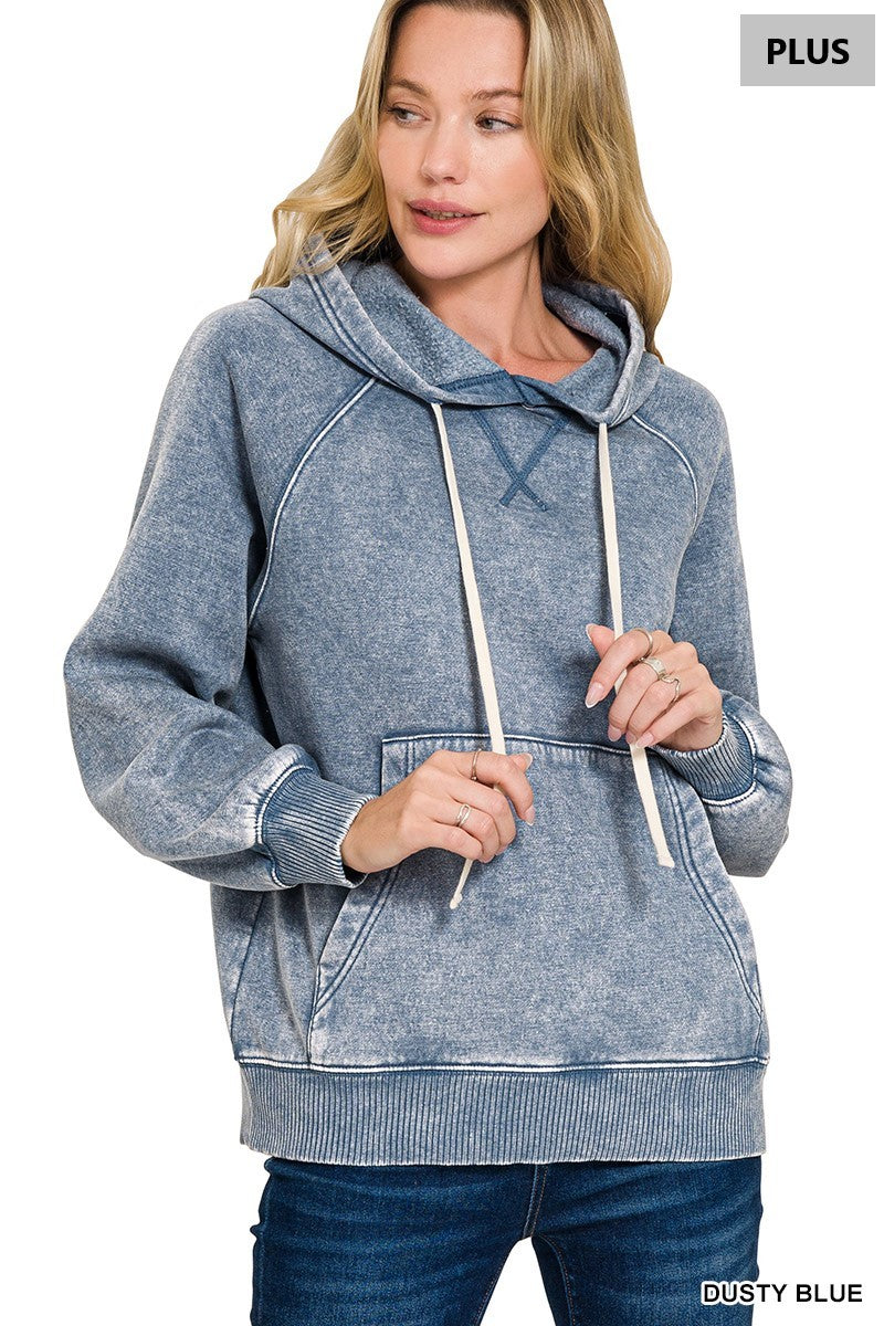 Plus Acid Wash Fleece Hoodie with Pockets