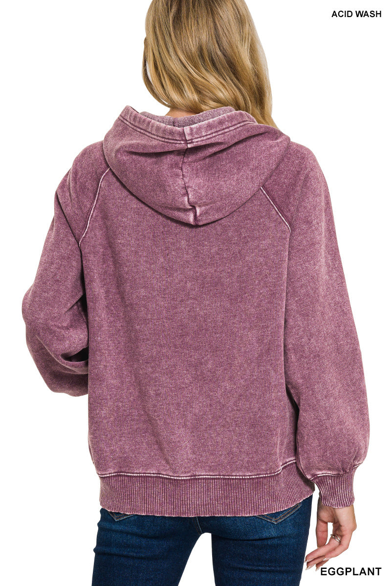 Acid Wash Fleece Hoodie with Pockets