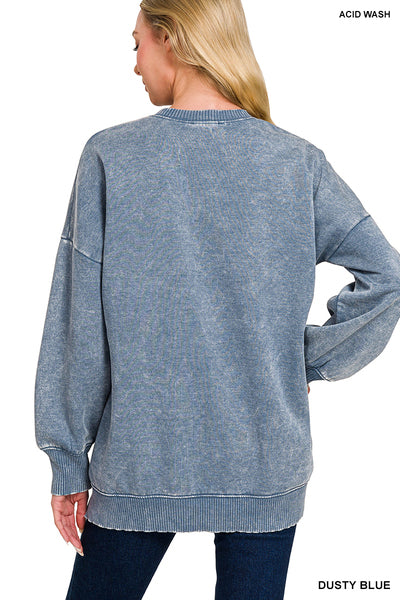 Acid Wash Fleece Hi-Low Hem Pullover