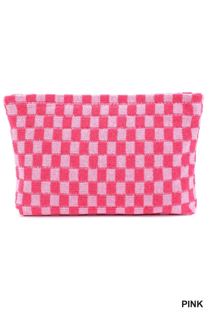 Checkered Cosmetic Makeup Pouch Clutch Bag