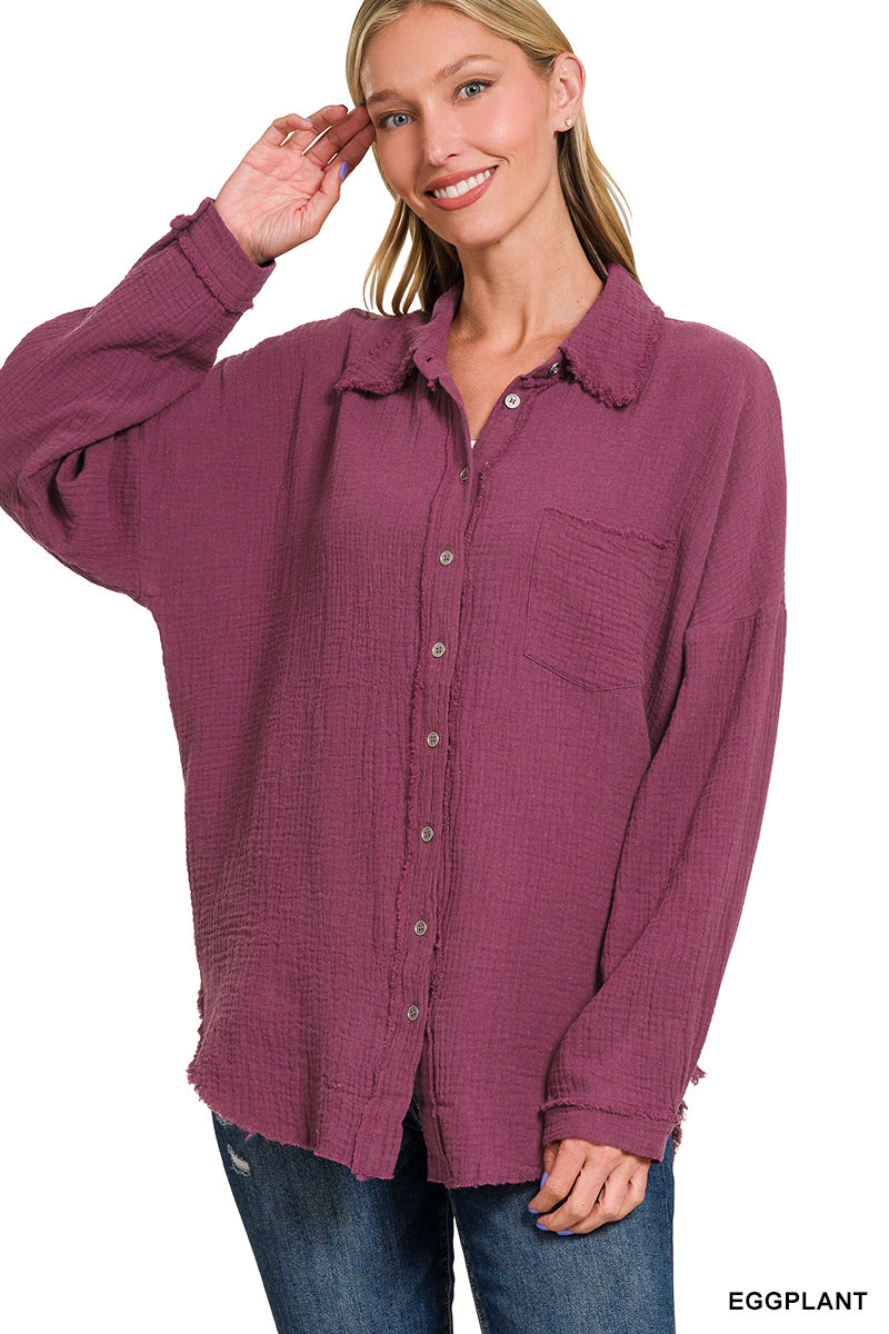 Double Gauze Oversized Raw Edge Shirt