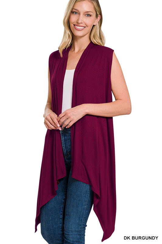 Sleeveless Draped Open Front Cardigan