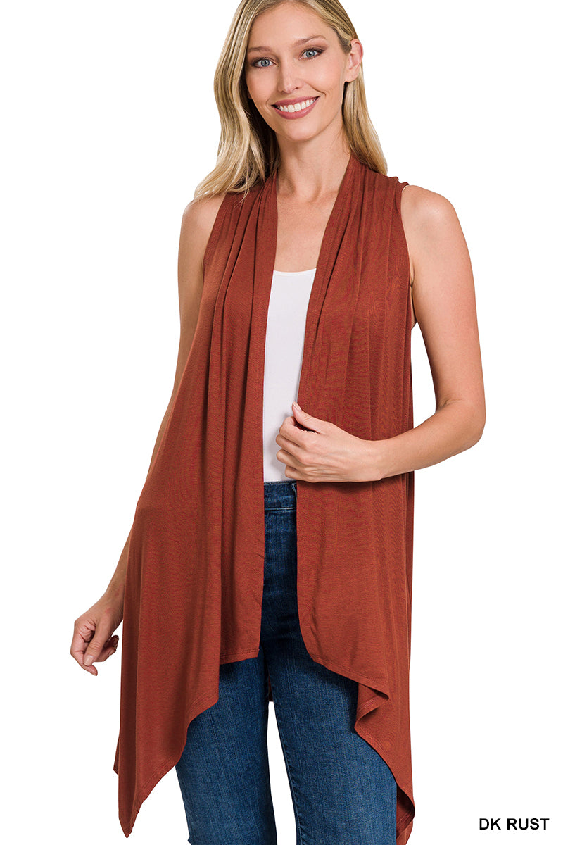 Sleeveless Draped Open Front Cardigan