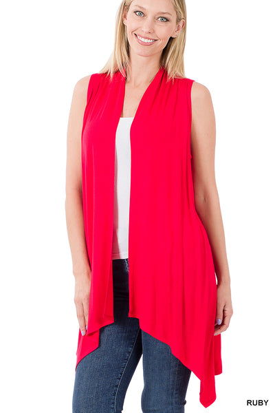 Sleeveless Draped Open Front Cardigan