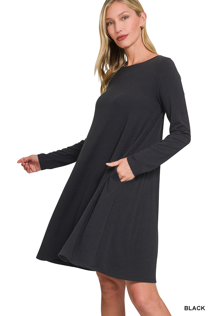 Long Sleeve Flare Dress with Pockets