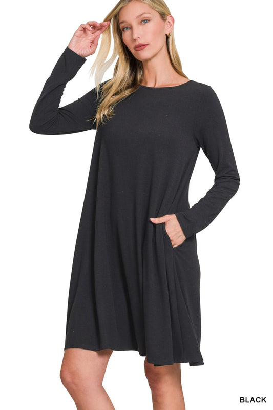 Long Sleeve Flare Dress with Pockets