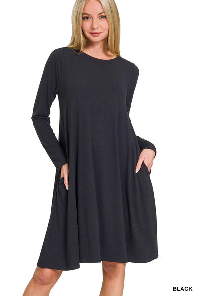 Long Sleeve Flare Dress with Pockets