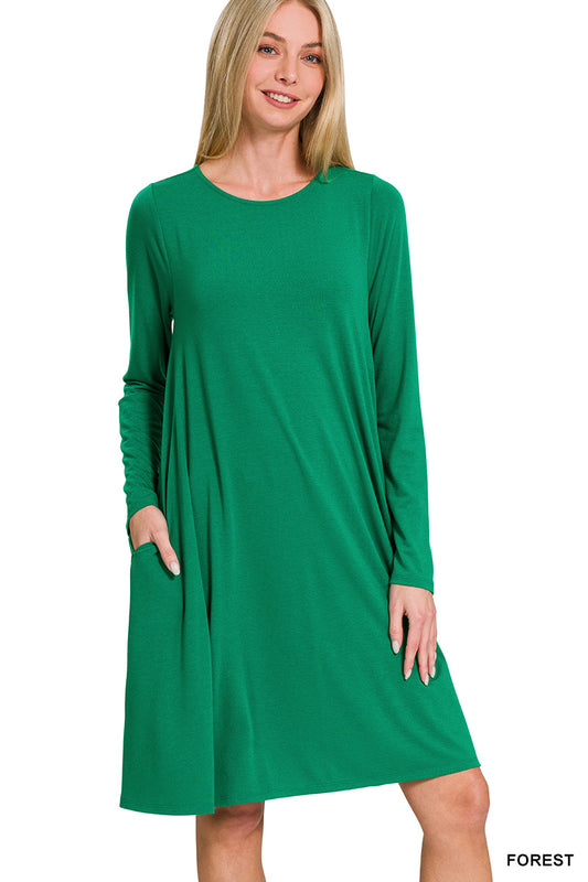 Long Sleeve Flare Dress with Pockets