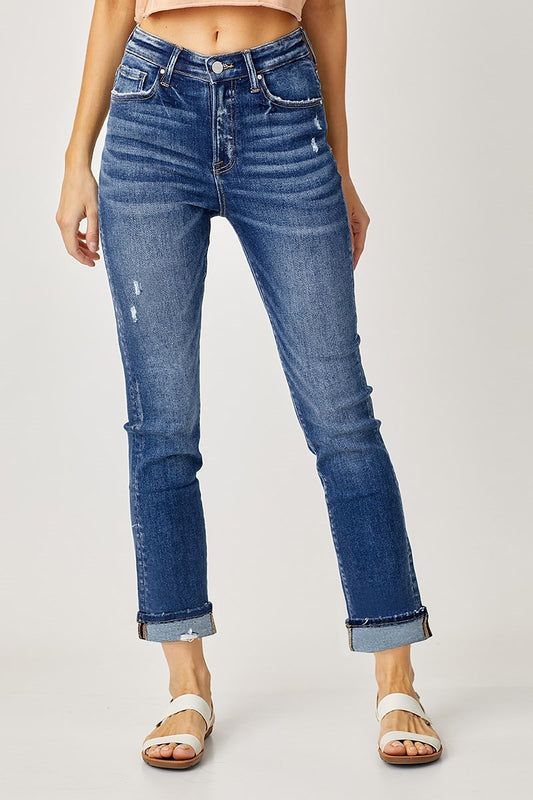 Risen High-Rise Cuffed Straight Jeans - Plus