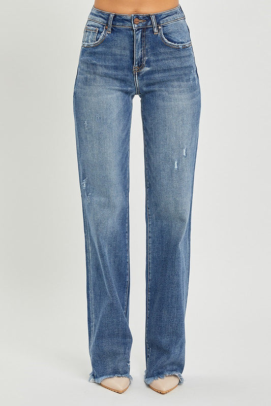 Risen High Rise Long Straight Jeans