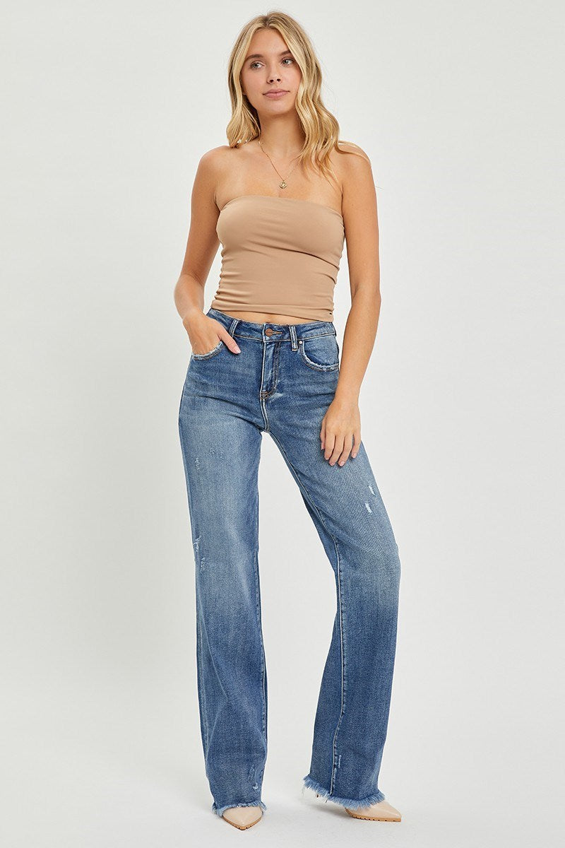 Risen High Rise Long Straight Jeans