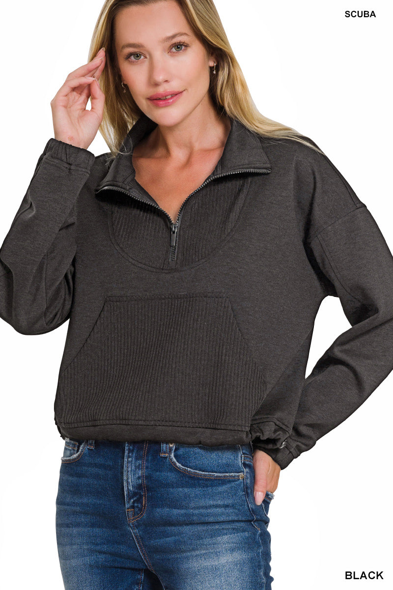 Scuba Half Zip Ribbed Detailed Pullover