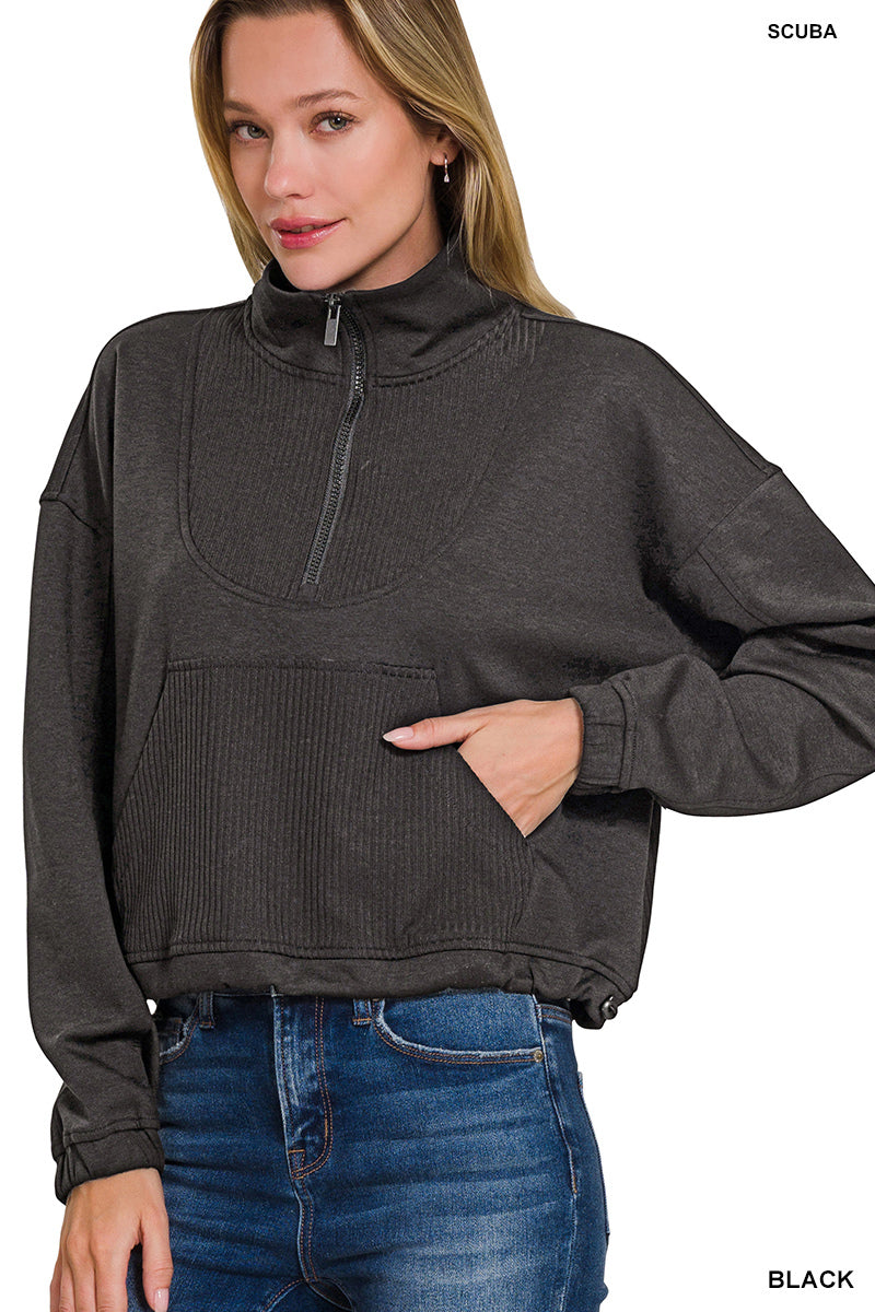 Scuba Half Zip Ribbed Detailed Pullover