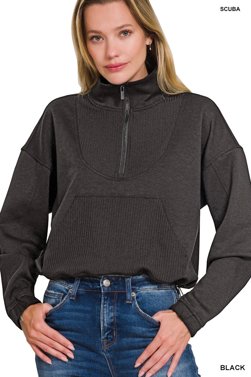 Scuba Half Zip Ribbed Detailed Pullover