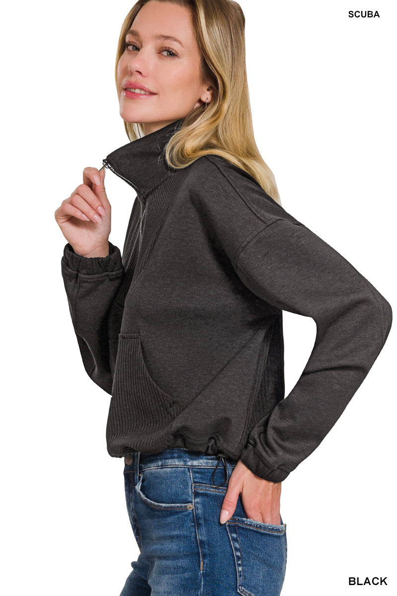 Scuba Half Zip Ribbed Detailed Pullover