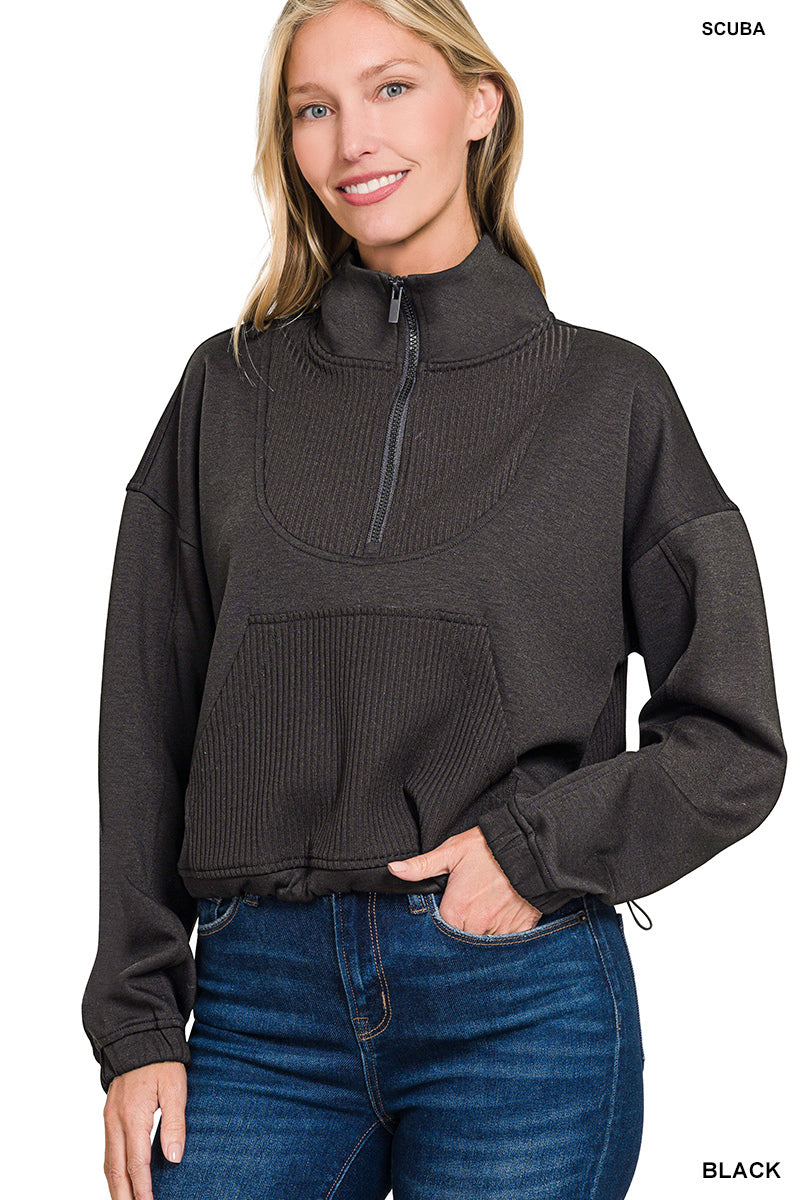 Scuba Half Zip Ribbed Detailed Pullover