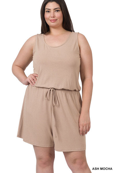 Plus Sleeveless Romper with Pockets