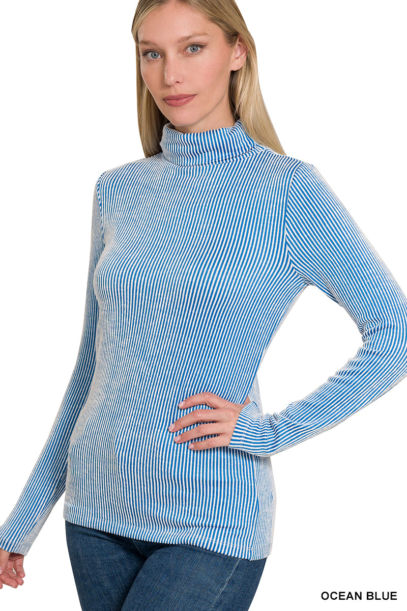 Ribbed Turtle Neck Long Sleeve Top