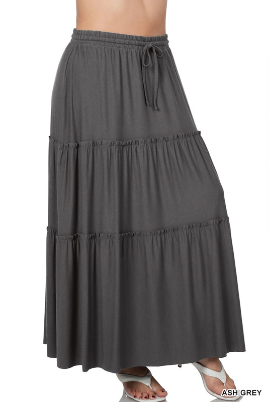 Plus Tiered Ruffle Raw Hem Maxi Skirt