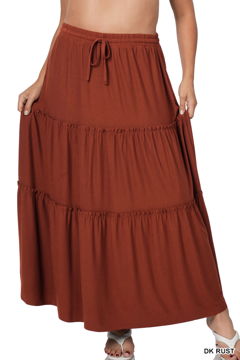 Plus Tiered Ruffle Raw Hem Maxi Skirt