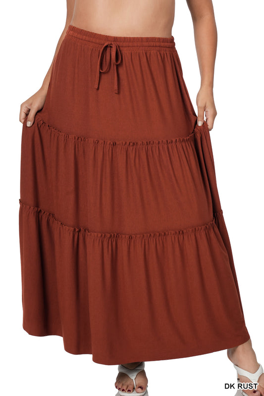 Plus Tiered Ruffle Raw Hem Maxi Skirt