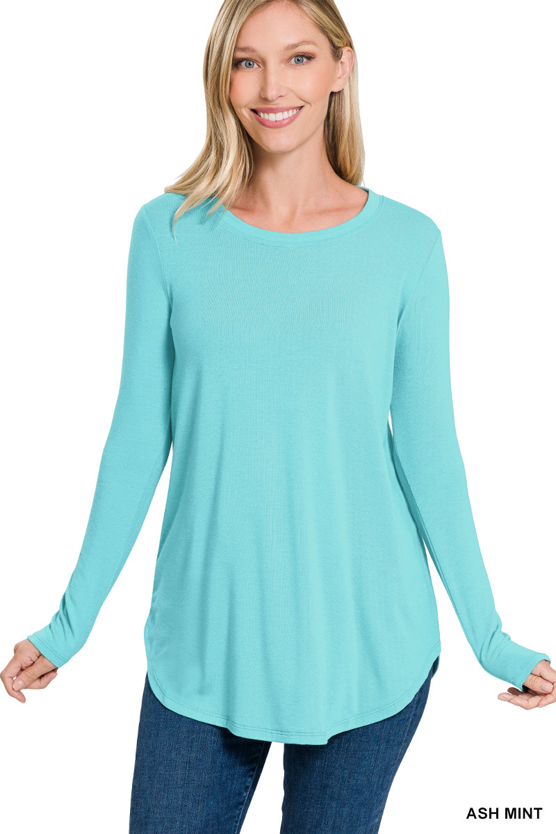 Long Sleeve Round Neck Round Hem Top