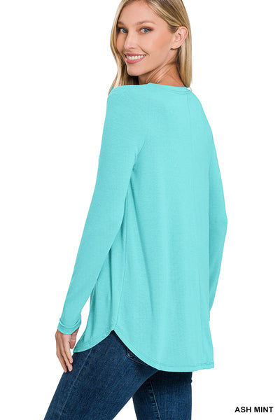 Long Sleeve Round Neck Round Hem Top