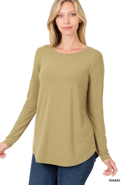 Long Sleeve Round Neck Round Hem Top