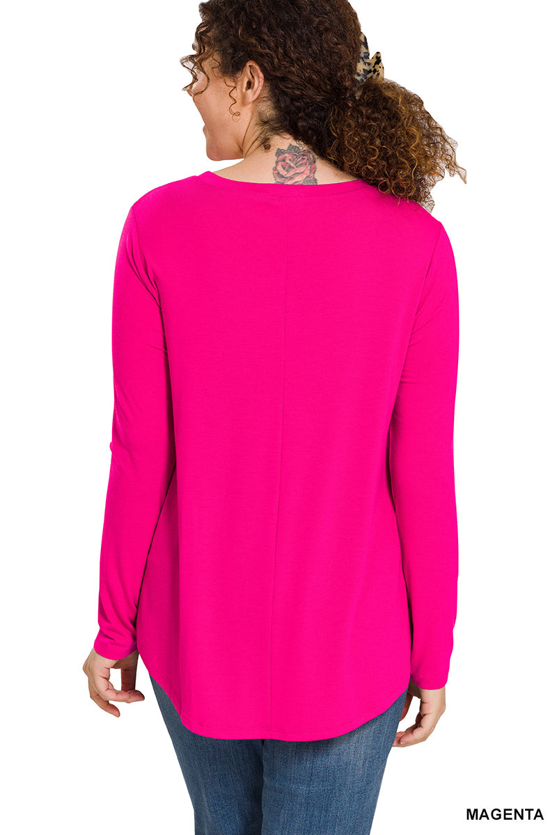 Plus Long Sleeve Round Neck Round Hem Top