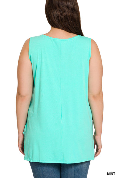 Plus Sleeveless Side Slit Top