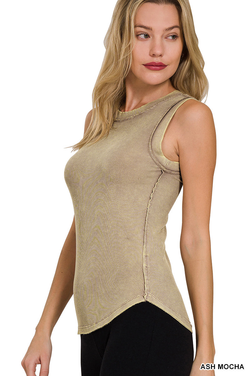 Washed Ribbed Scoop Neck Tank Top