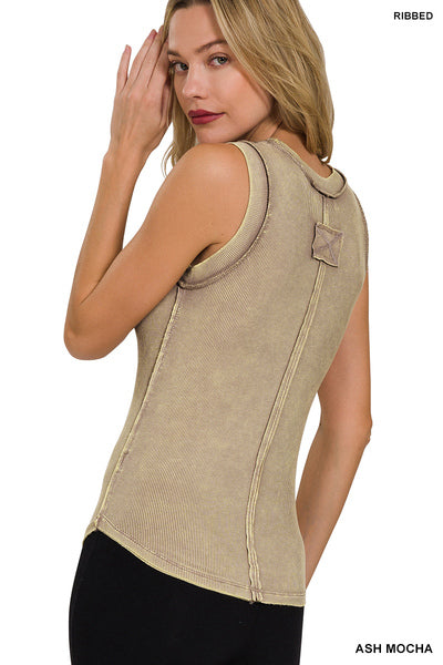 Washed Ribbed Scoop Neck Tank Top