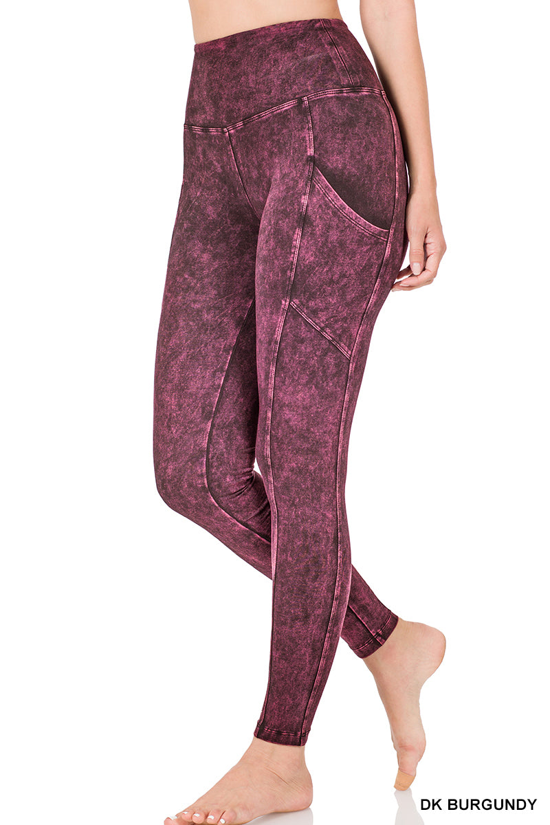 Mineral Wash Wide Waistband Full Length Leggings