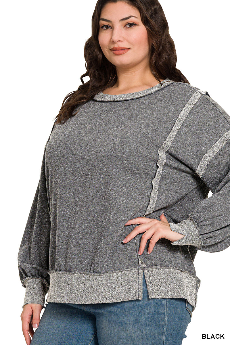 Plus Washed Bottom Band Exposed-Seam Sweatshirt