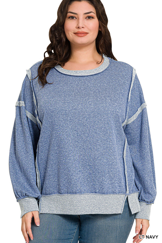 Plus Washed Bottom Band Exposed-Seam Sweatshirt