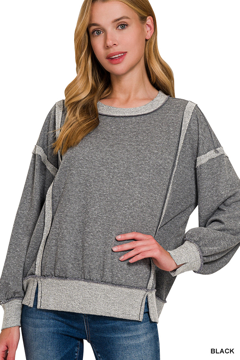 Washed Bottom Band Exposed-Seam Sweatshirt