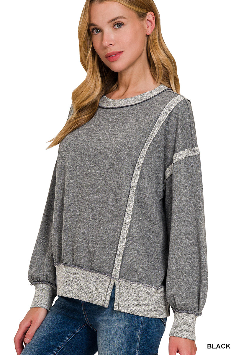 Washed Bottom Band Exposed-Seam Sweatshirt