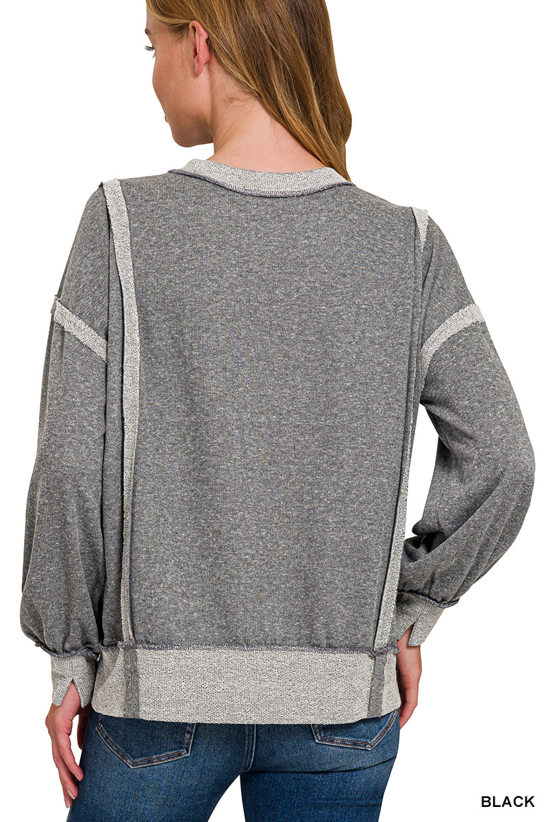 Washed Bottom Band Exposed-Seam Sweatshirt