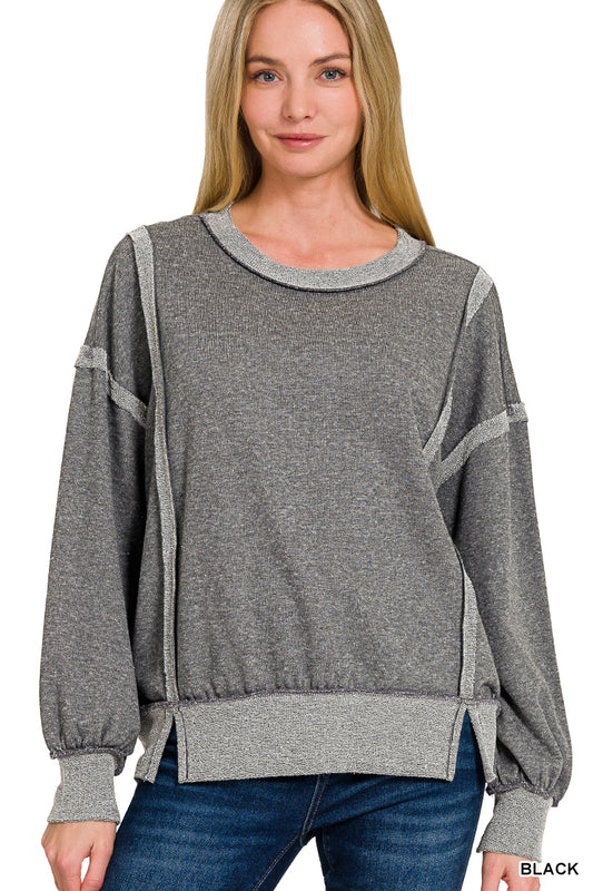 Washed Bottom Band Exposed-Seam Sweatshirt