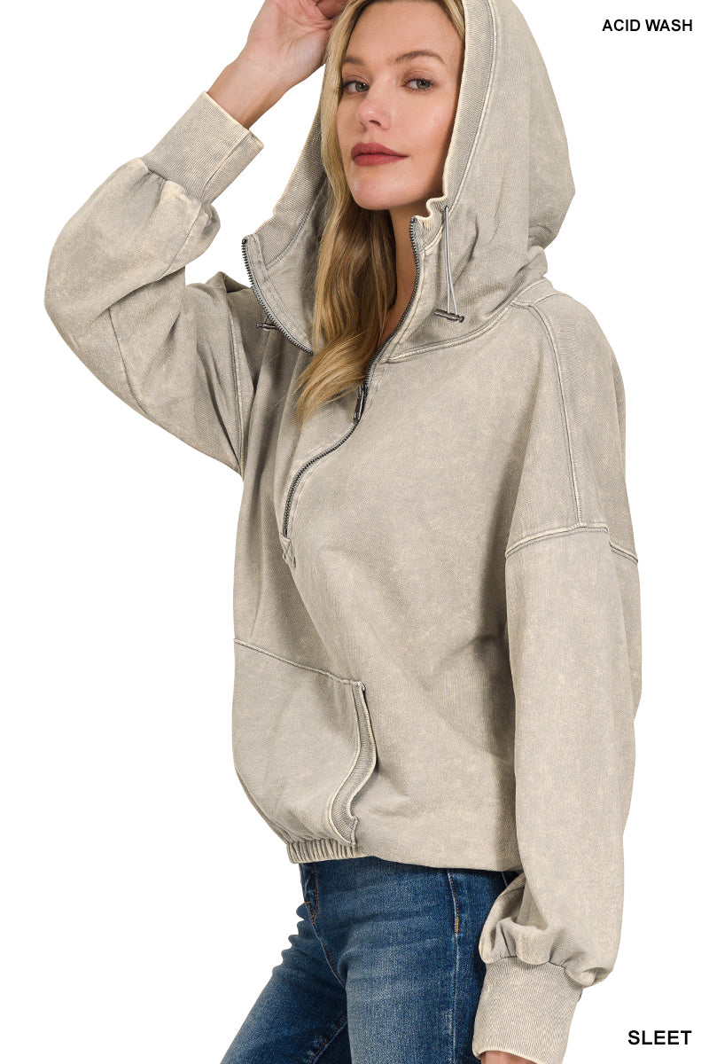 French Terry Acid Wash Kangaroo Pocket Hoodie