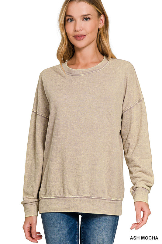 Washed Round-Neck Pullover Sweatshirt