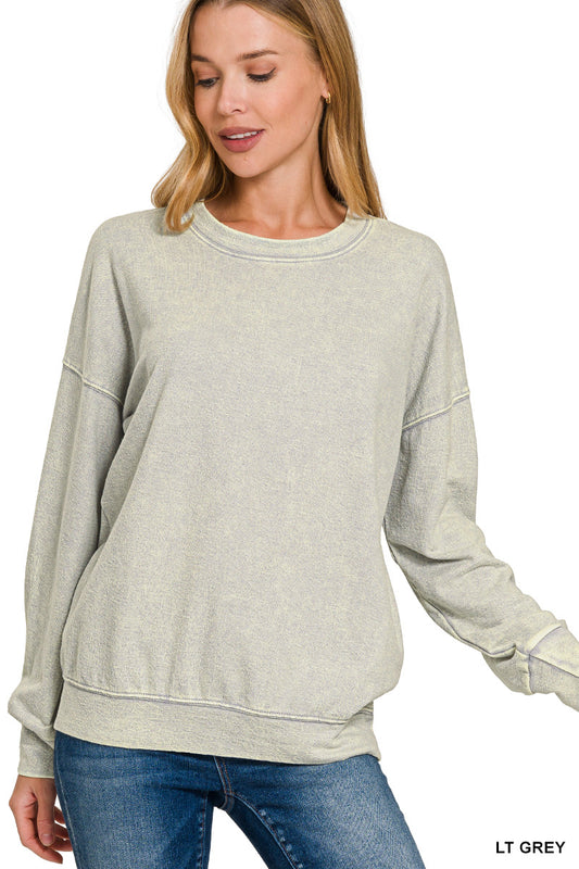 Washed Round-Neck Pullover Sweatshirt