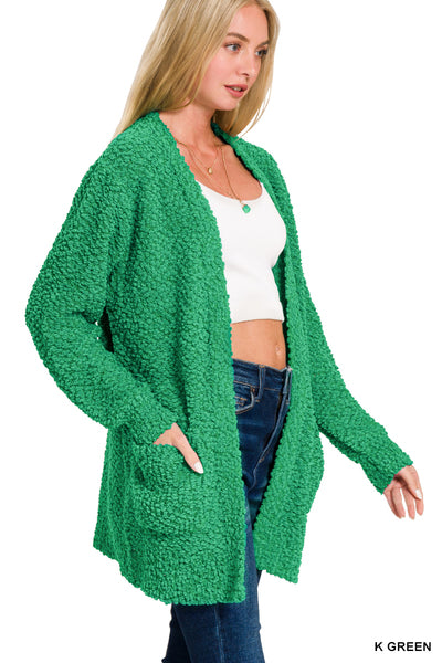 Long Sleeve Popcorn Sweater Cardigan with Pockets