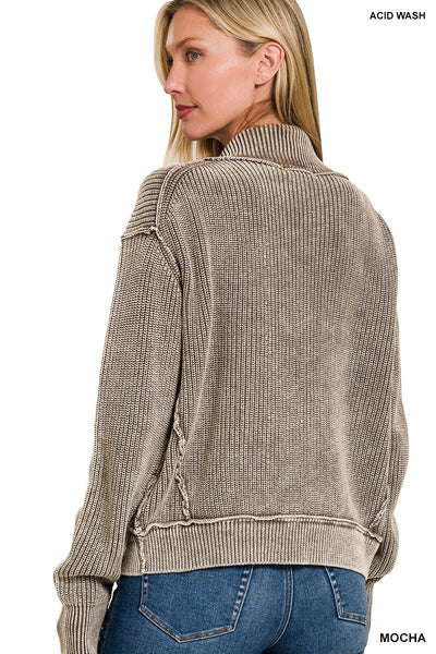 Washed Dropped Shoulder Cardigan with Side Pockets