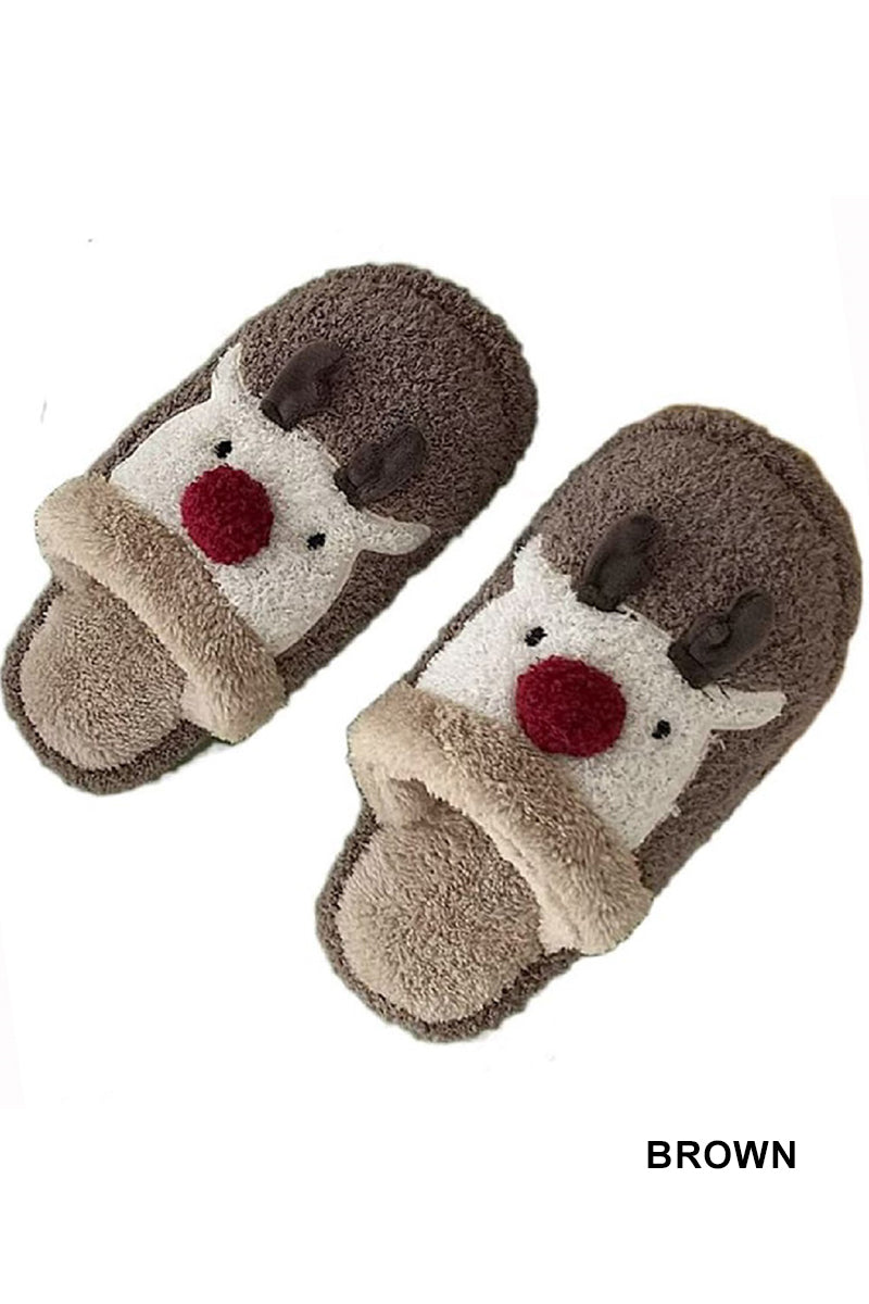 Reindeer Comfy Fuzzy Slippers - S/M