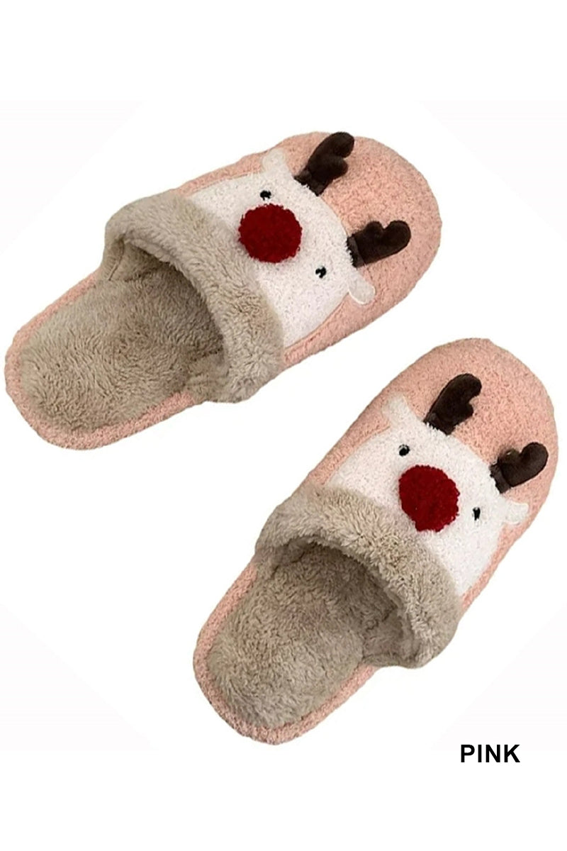 Reindeer Comfy Fuzzy Slippers - S/M