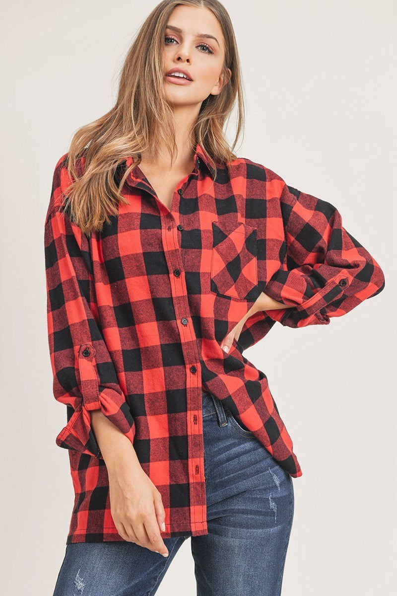 Risen Plus Buffalo Plaid Oversized Shirt