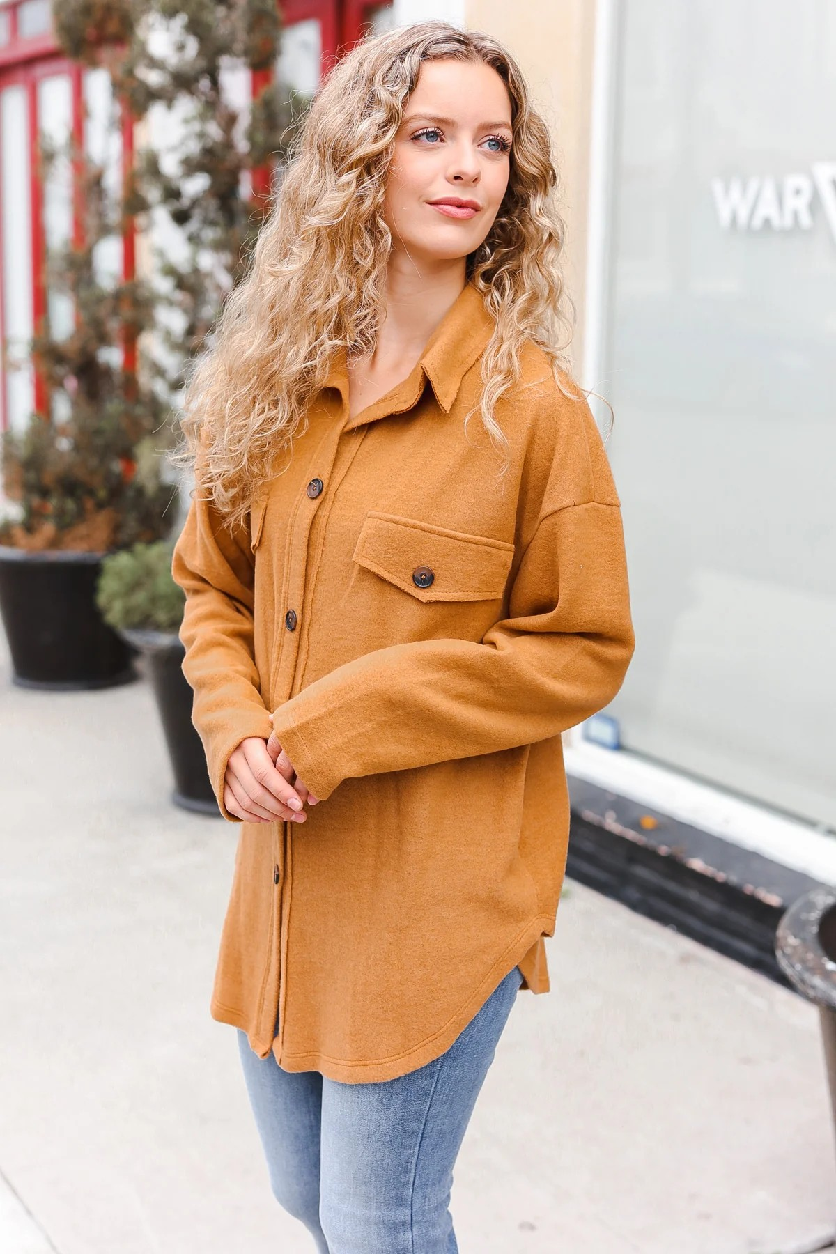 Camel Brushed Button Shacket