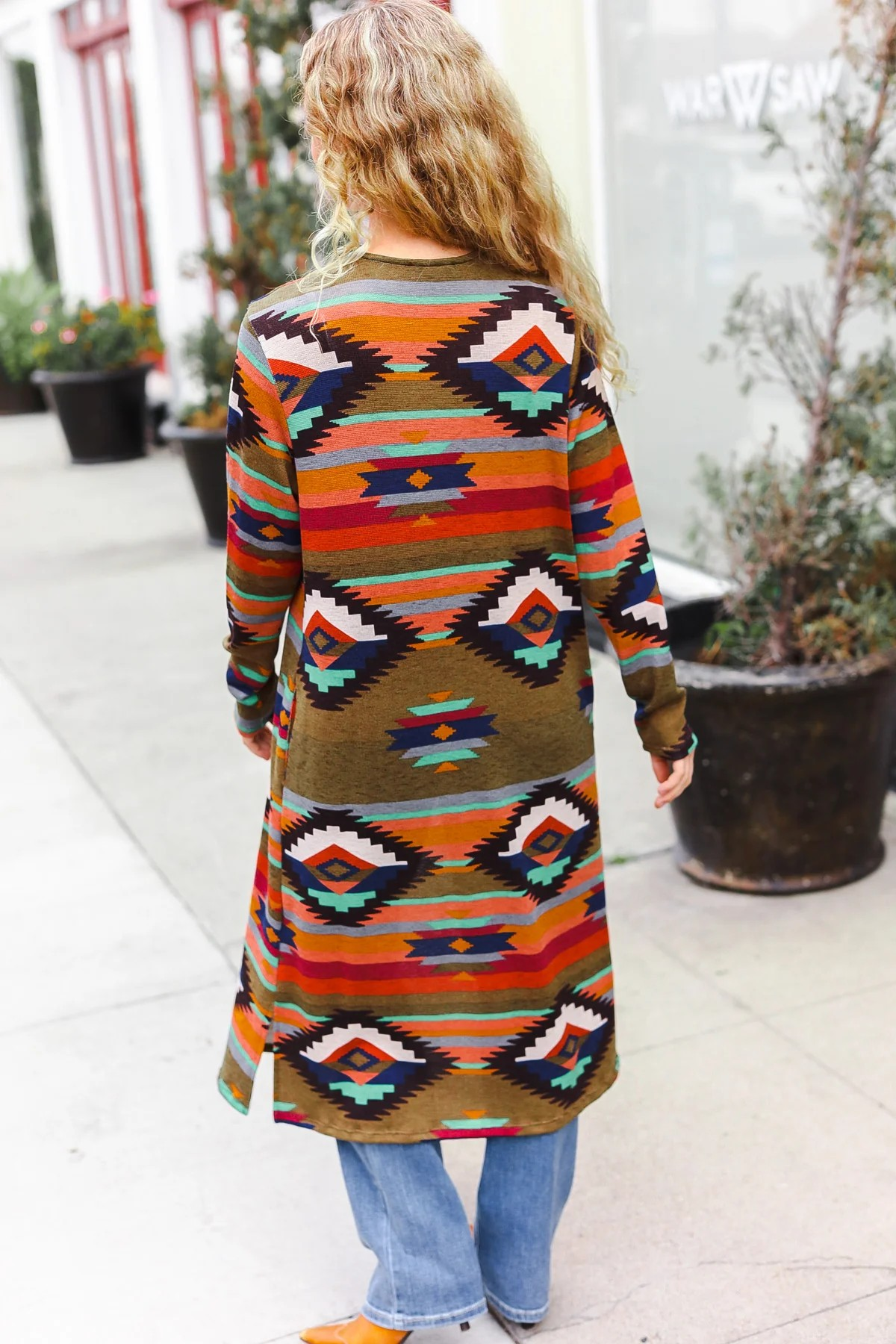 Olive Aztec Duster Cardigan